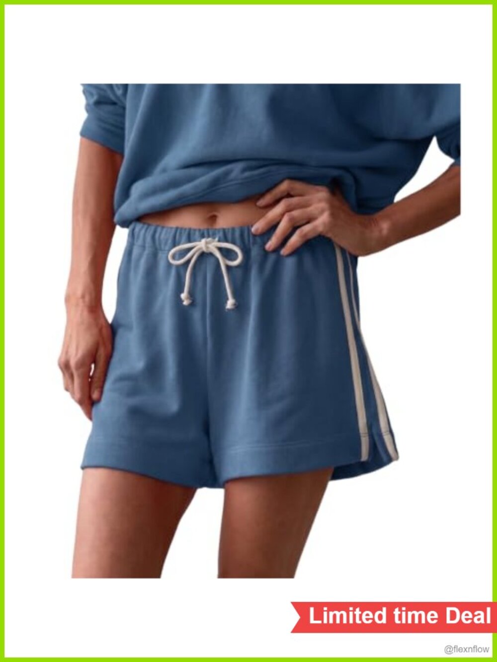 Cotton Terry Cloth Sweat Shorts Side Stripe Drawstring High Rise Baggy Lounge